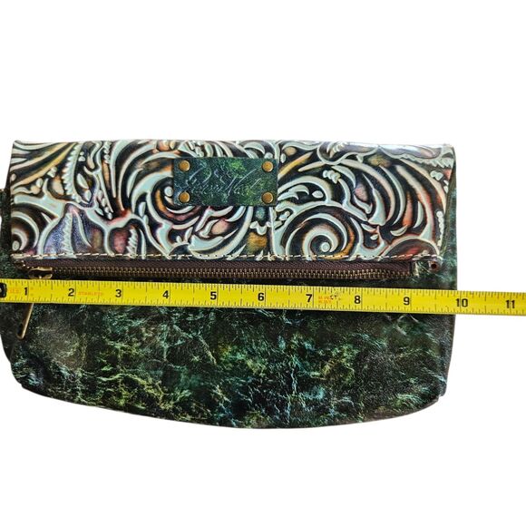 Patricia Nash Valerie Tooled Leather Fold-Over Wristlet Clutch Purse Green - Picture 5 of 8